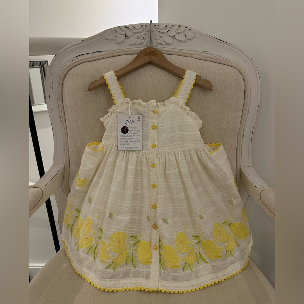 🍋 3T Jessi Raulet Pottery Barn Kids Chic Lemon Sundress Sleeveless NWT